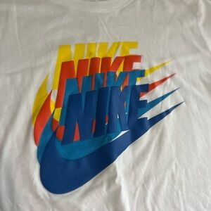 Nike White Tee with Bold Multicolor Graphic